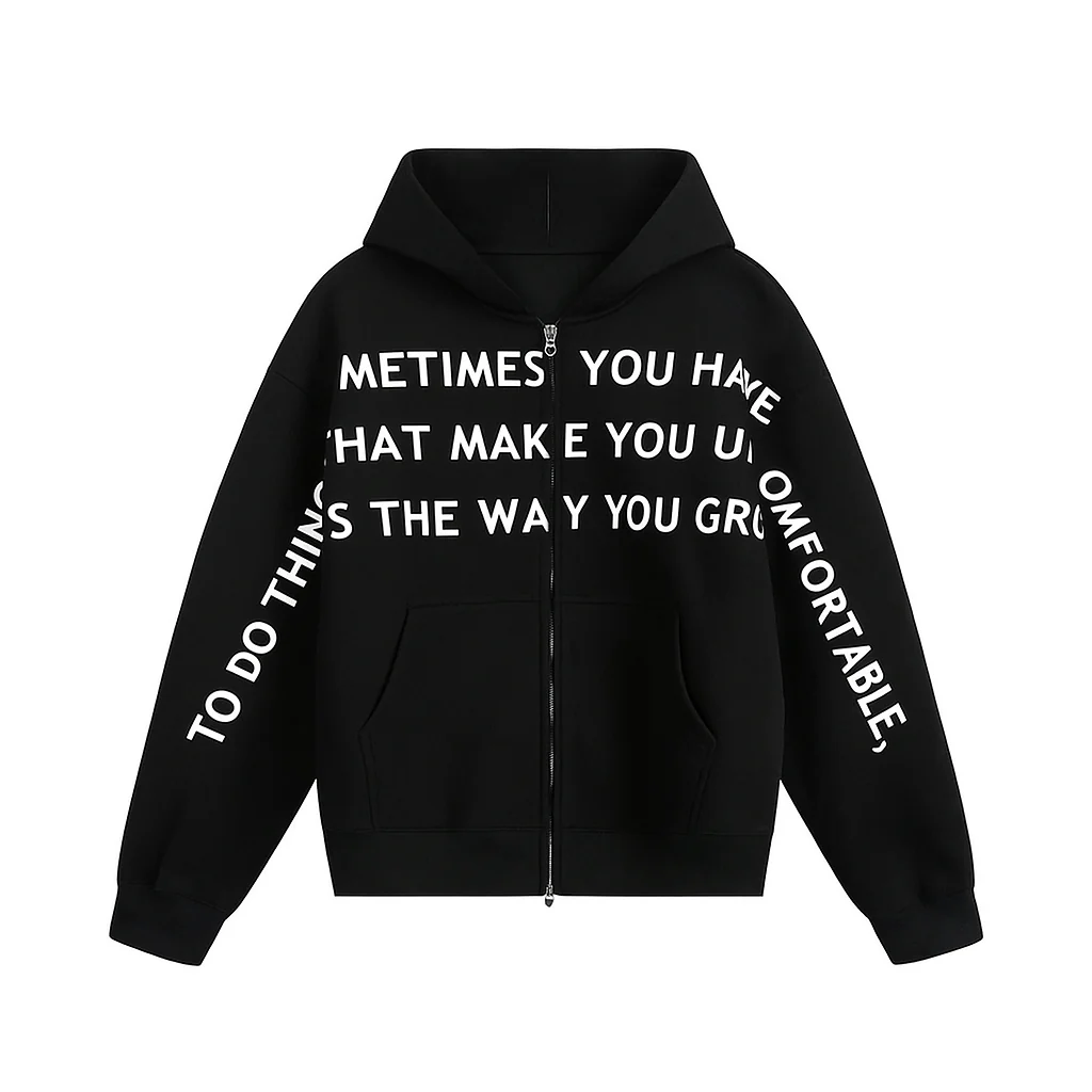 Black Double Zip Up Hoodie w/ Text - Image 4