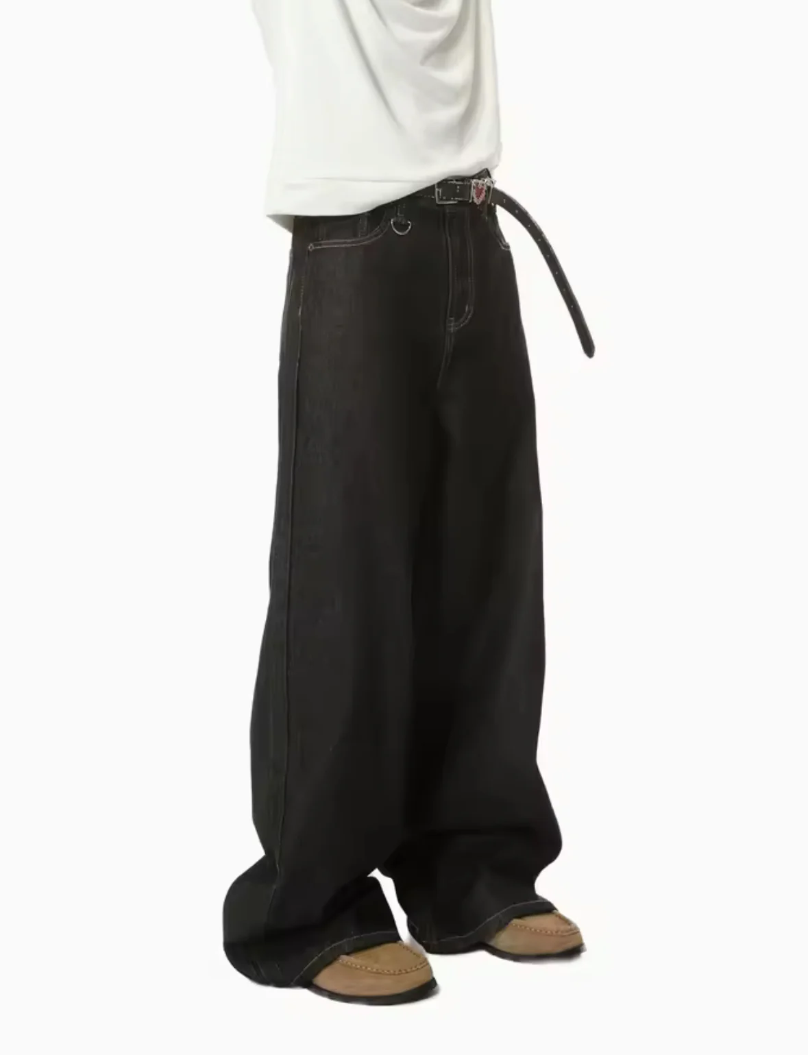 Black Raw Denim Baggy Jeans - Image 3