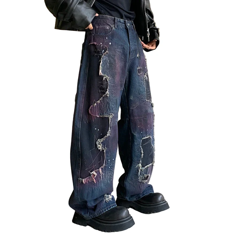 Blue Burned Baggy Jeans - Image 3
