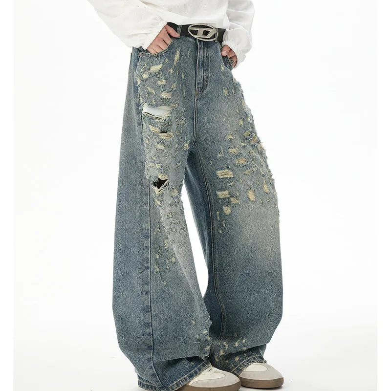 Blue Distressed Baggy Jeans - Image 4