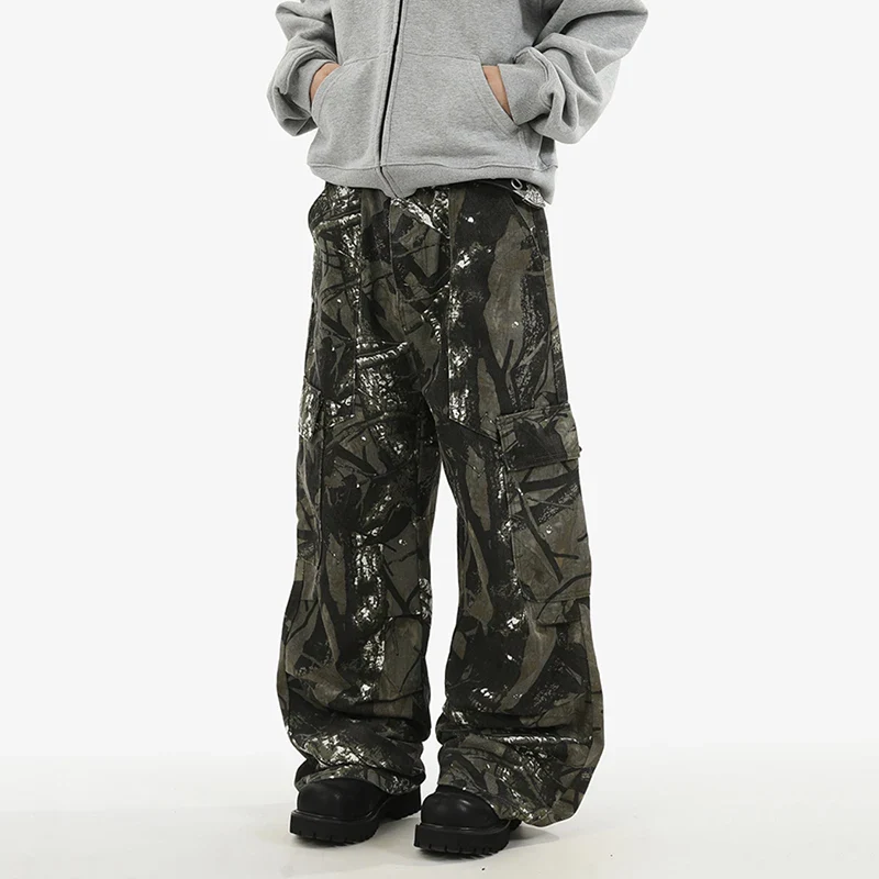 Camo Paint Splattered Baggy Cargo Jeans - Image 3