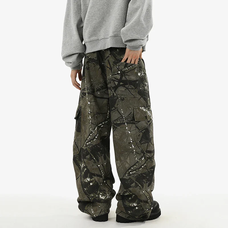 Camo Paint Splattered Baggy Cargo Jeans - Image 4