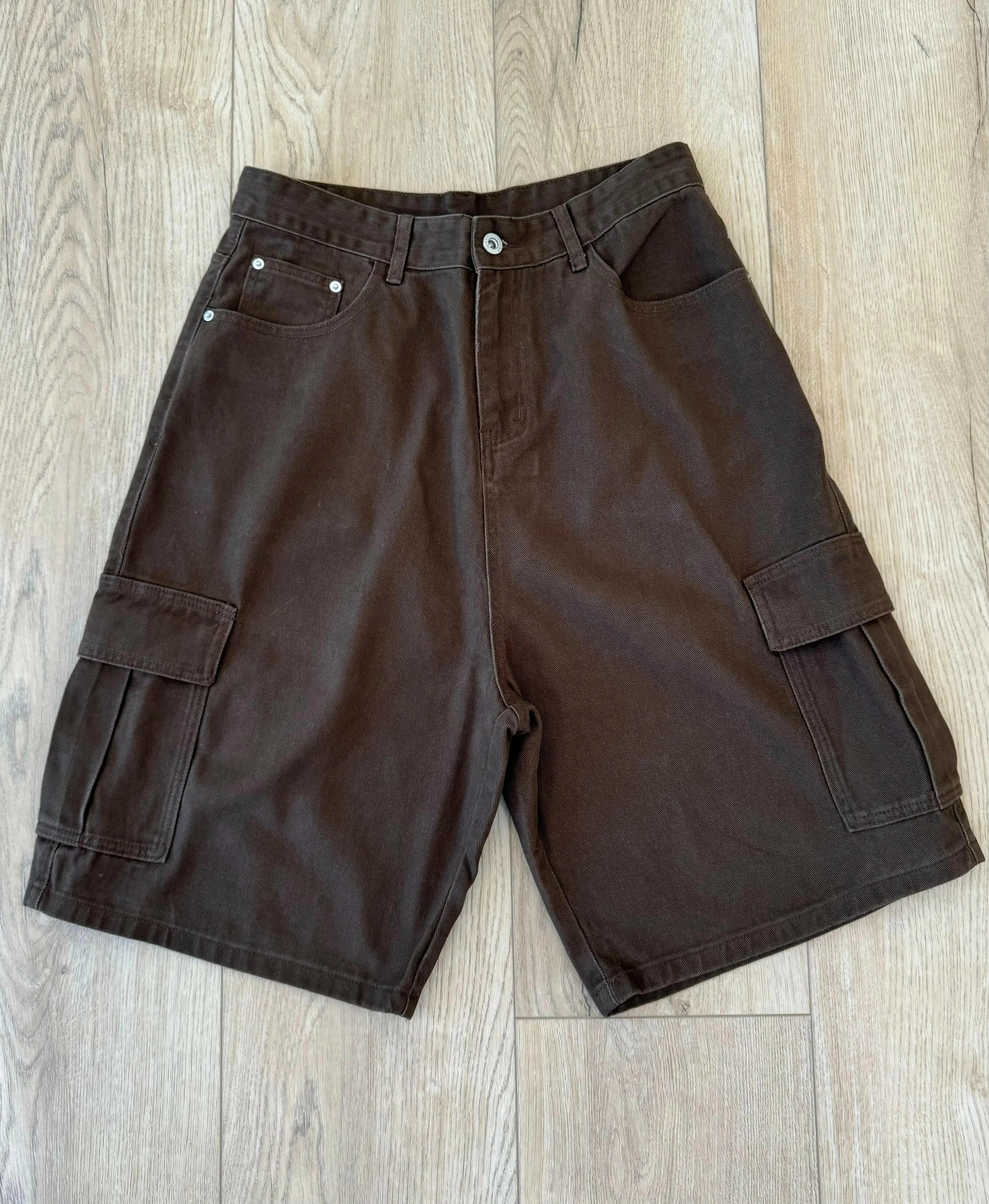 Chocolate Brown Baggy Long Cargo Jorts - Image 5