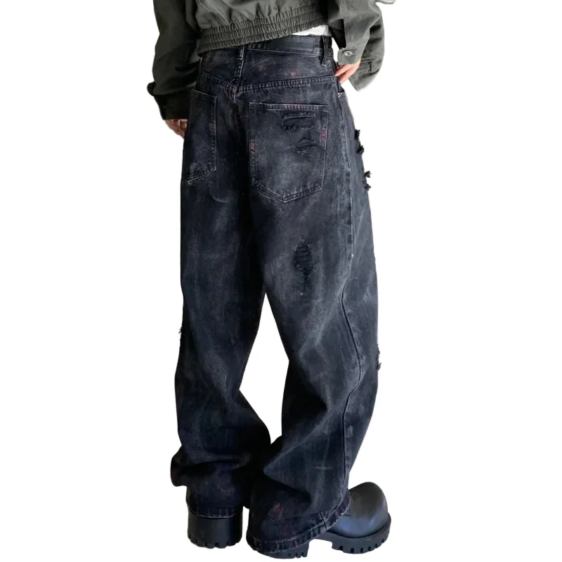 Distressed Baggy Jeans w/ Red Wash - Image 3