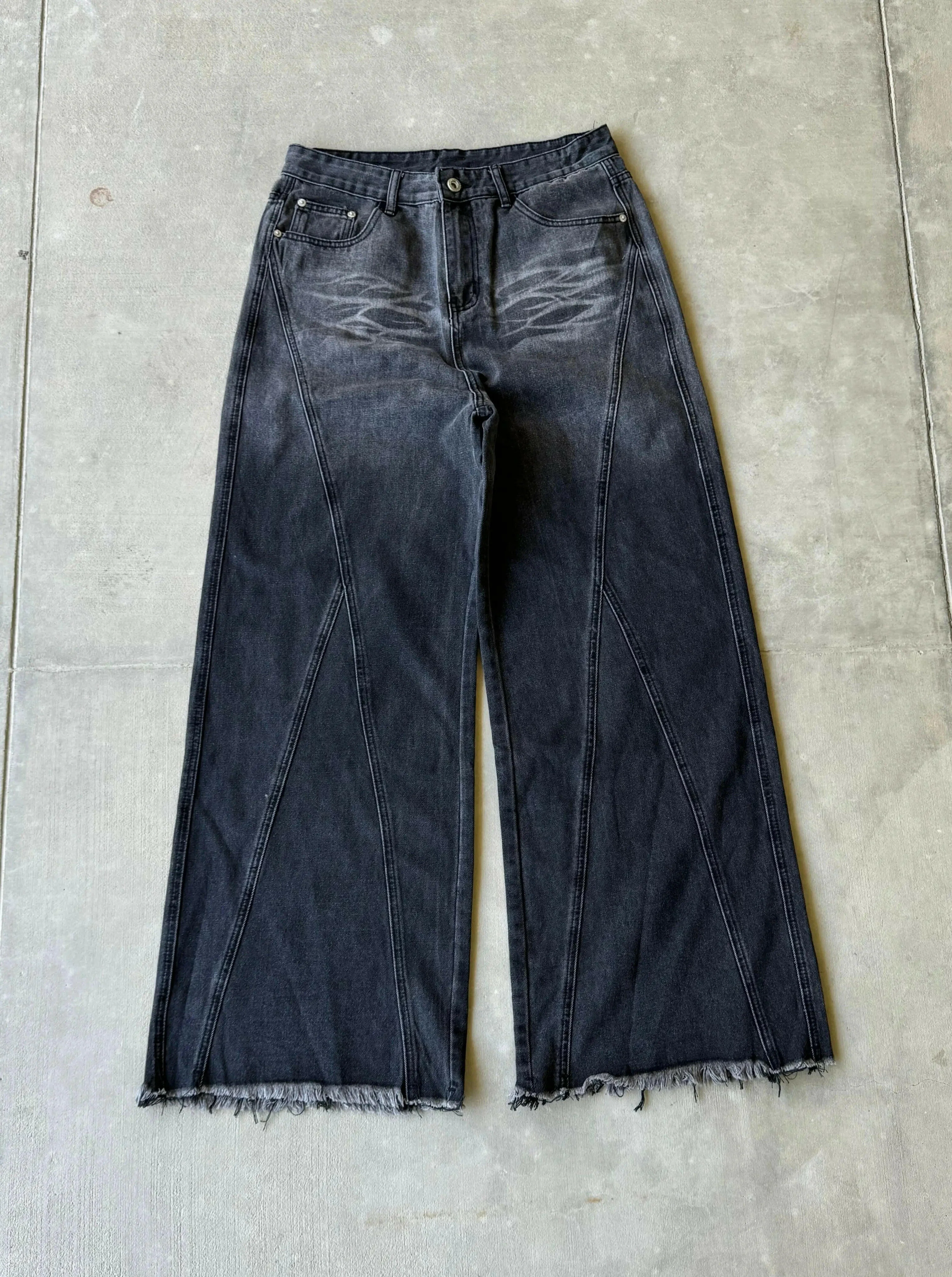 Faded Black Baggy Embroidered Jeans - Image 4
