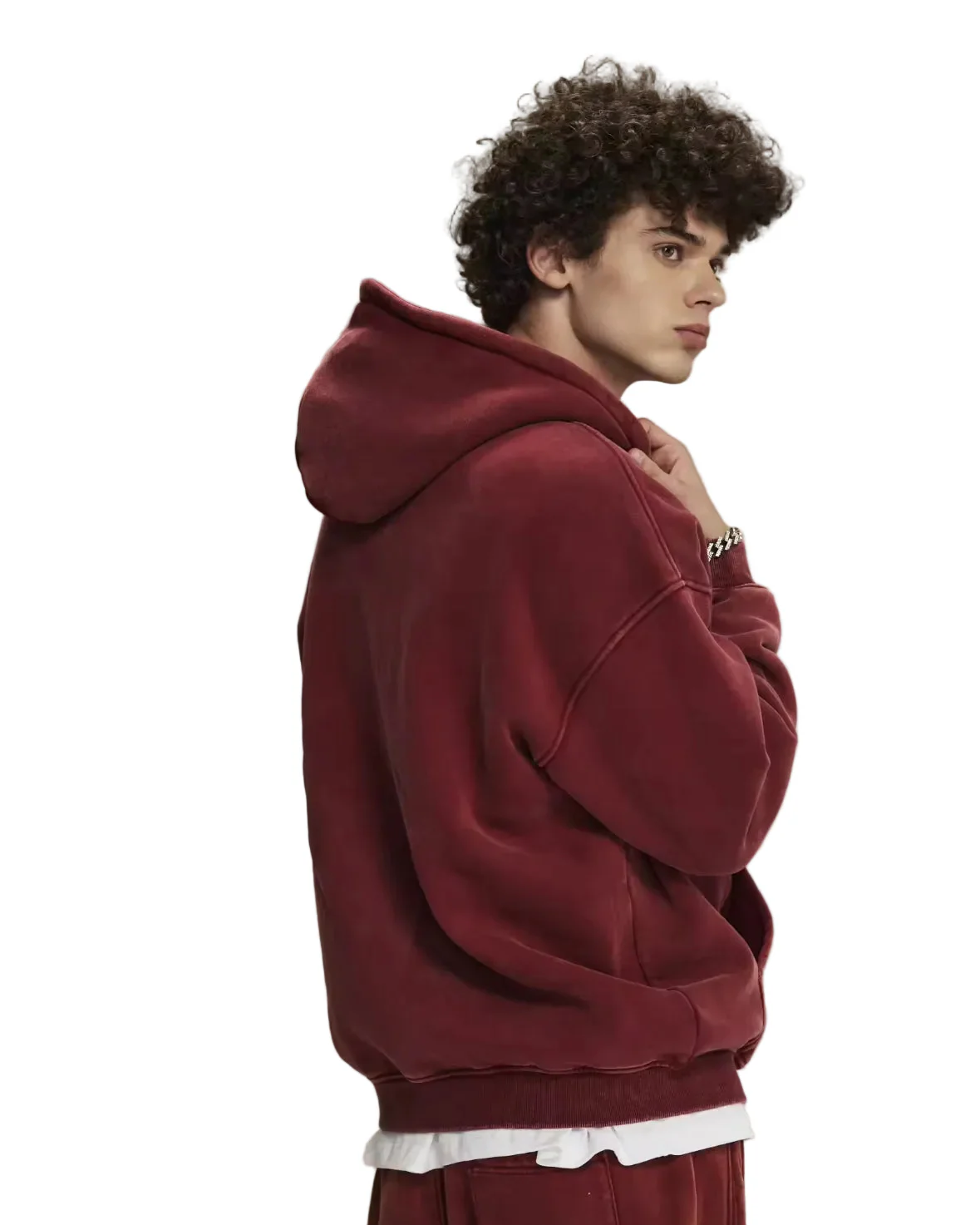 Faded Red Double Zip Up Hoodie - Image 5