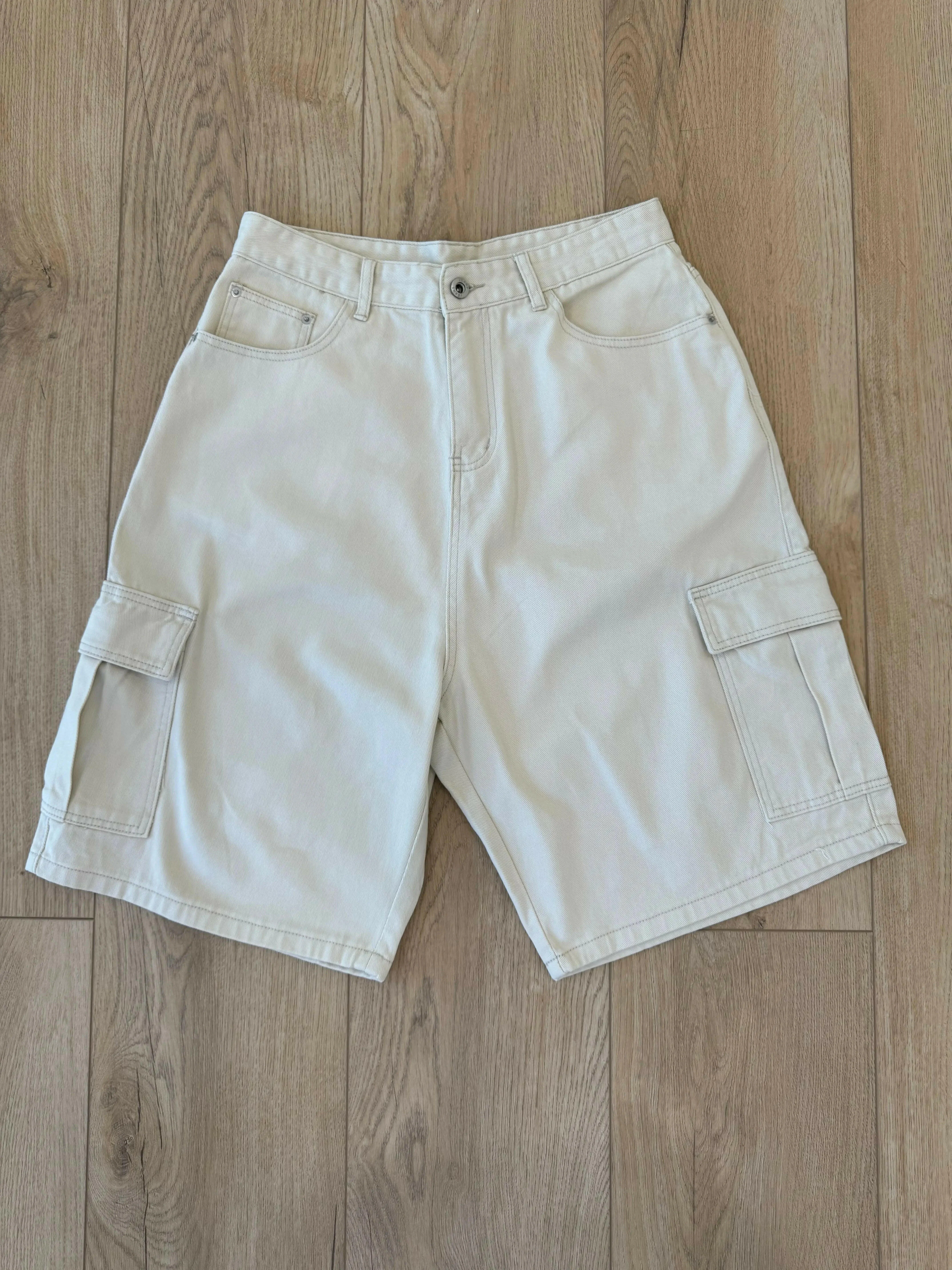 Beige Baggy Long Cargo Jorts - Image 5