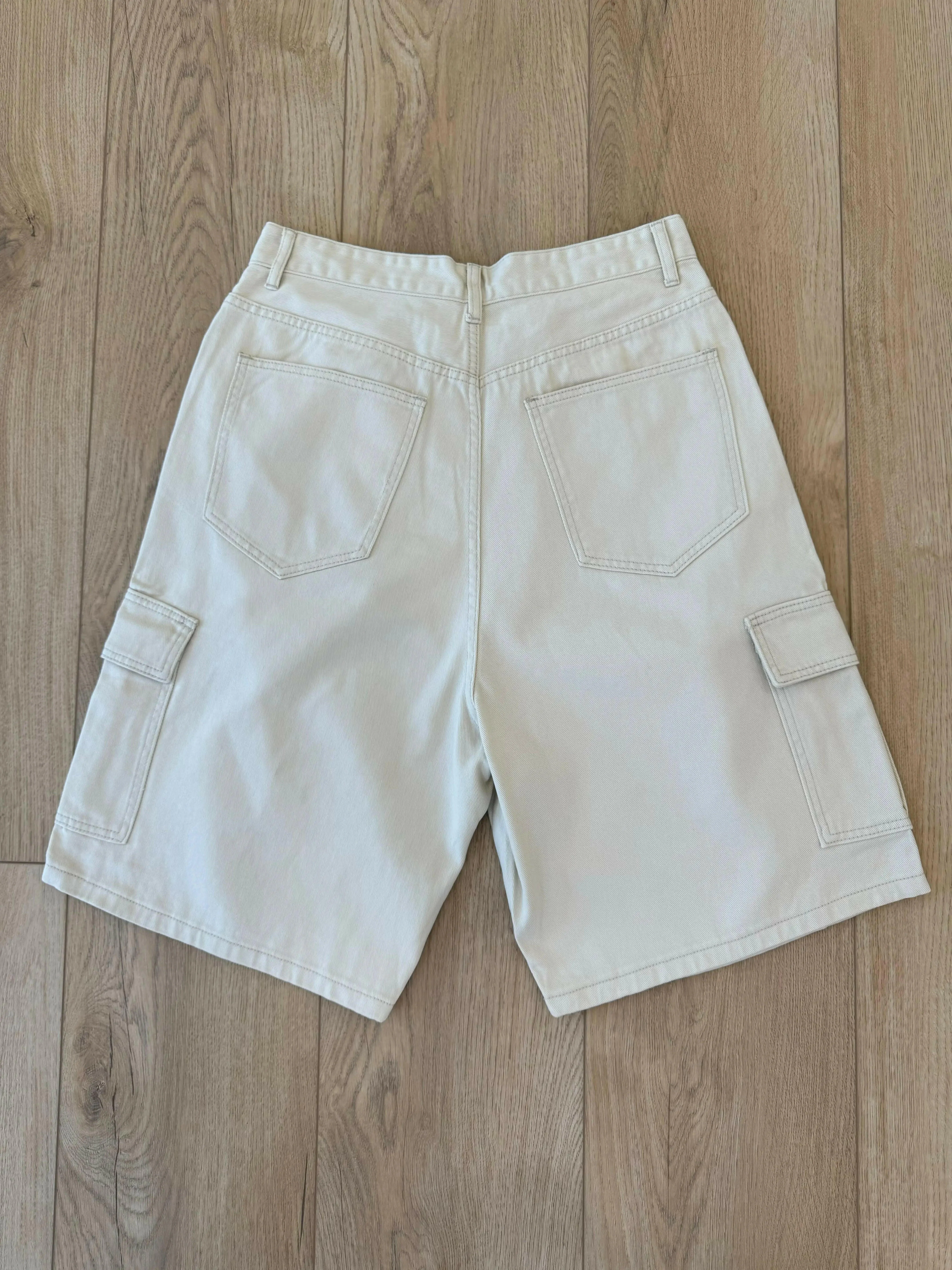Beige Baggy Long Cargo Jorts - Image 6