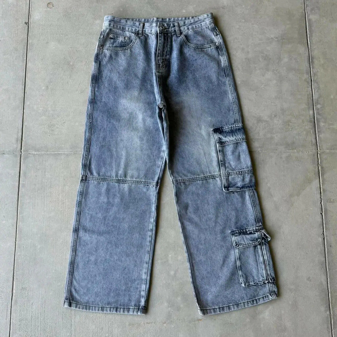 Light Blue Wide Leg Cargo Pants - Image 5