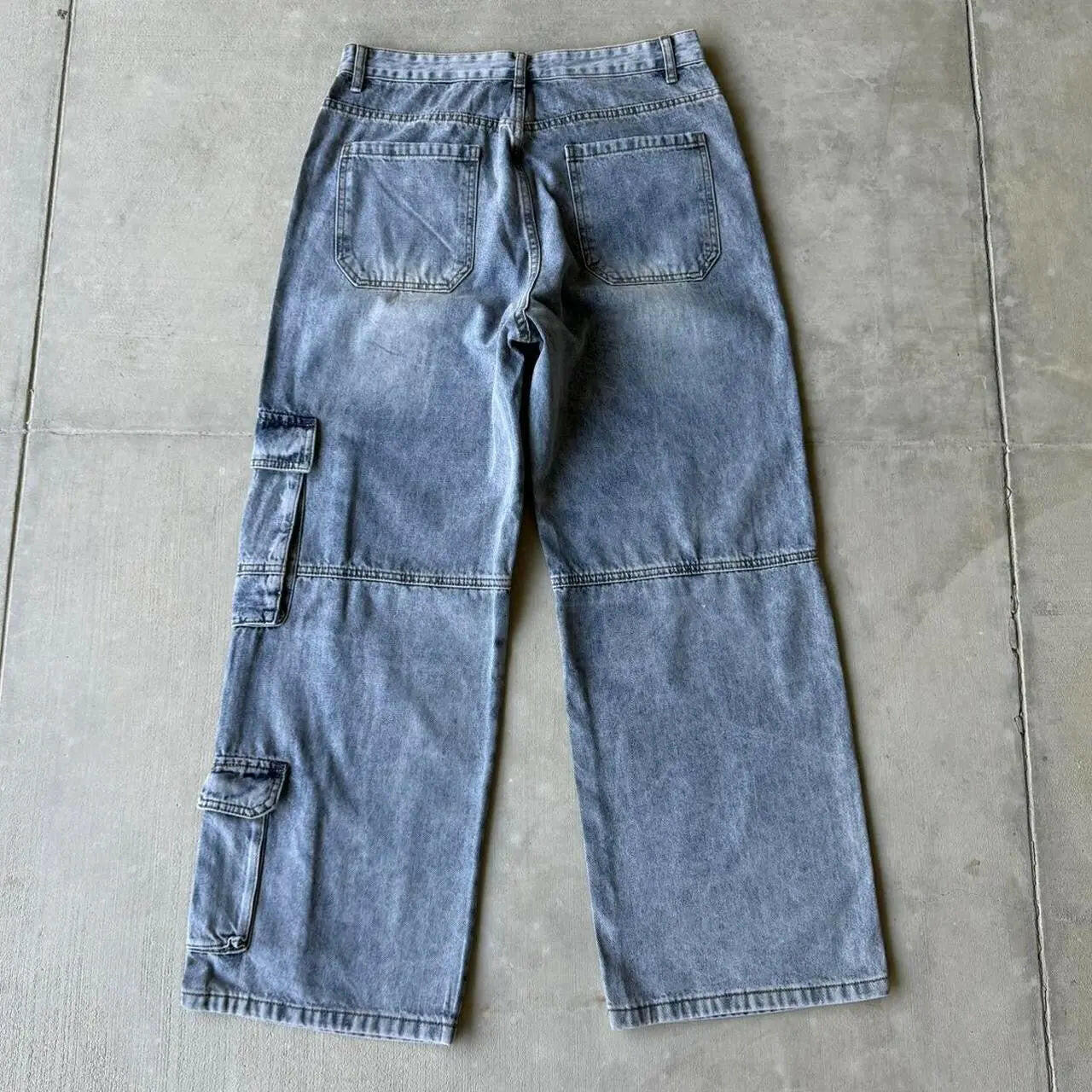 Light Blue Wide Leg Cargo Pants - Image 6