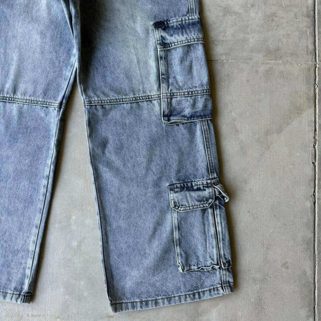 Light Blue Wide Leg Cargo Pants - Image 7