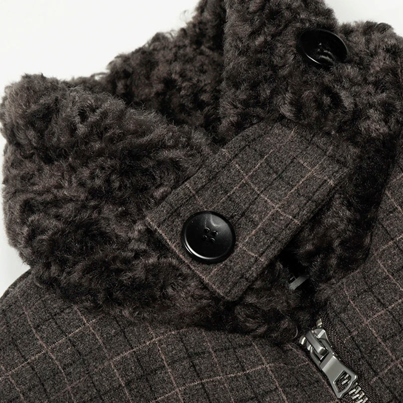 Plaid Jacket w/ Fur-Lined Collar - Image 5