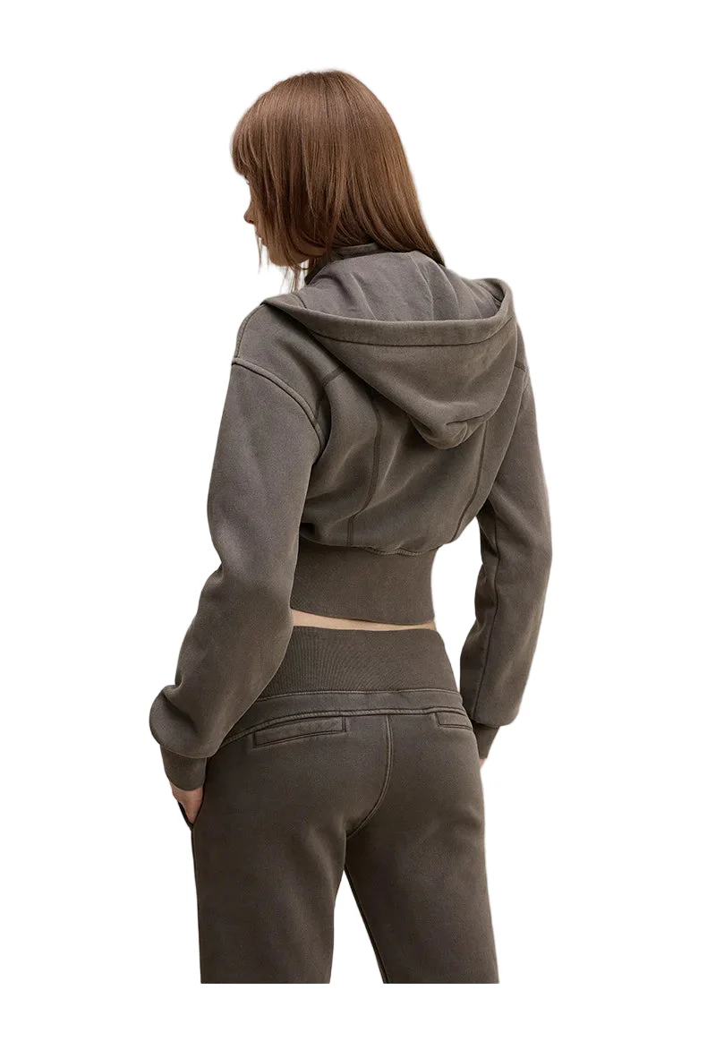 Womens Detachable Hood Cropped Double Zip Up Sweatshirt - Image 4